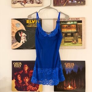 Elegant Blue Chemise with Lace Trim